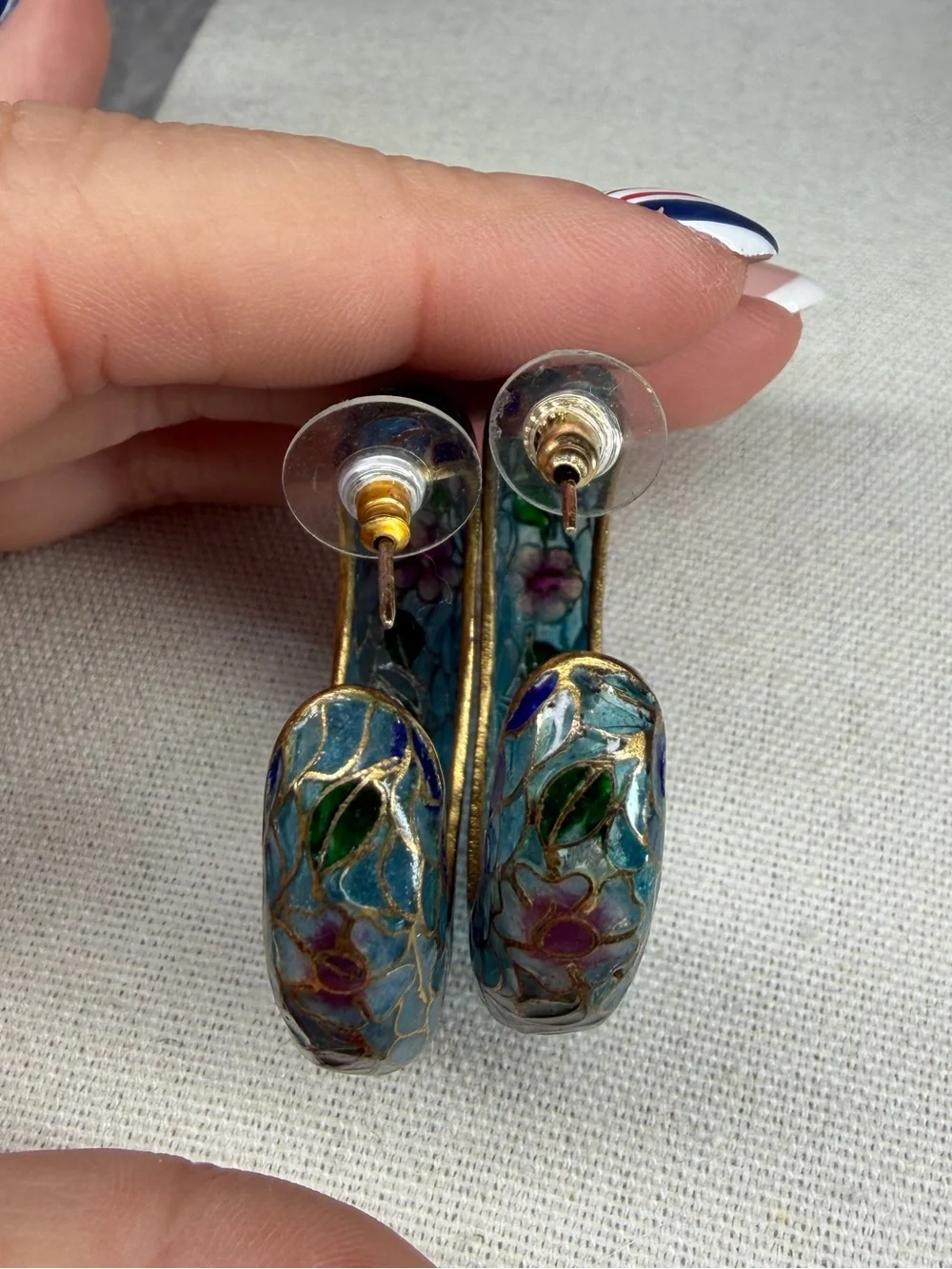 Plique A Jour Cloisonné Hoop Earrings Stained Glass Jewelry Glass Vintage Rare